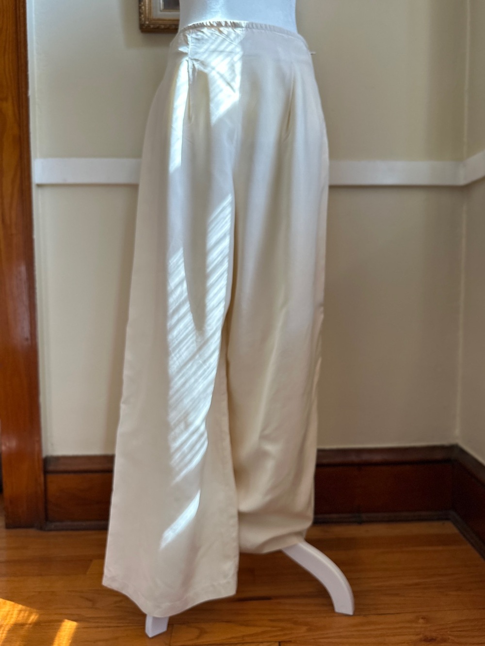 100% Silk Cream Wide-Leg Trousers Minimalist Capsule Wardrobe